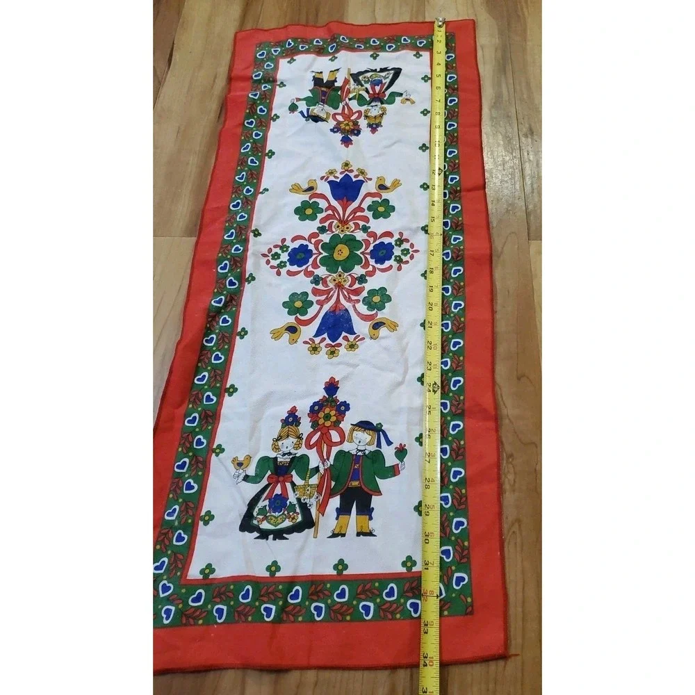 Vintage Souvenir Folk Art Tea Towel With Dancing Boy Girl Made In Italy